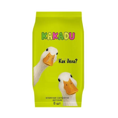 Cалфетки влажные детские KAKADU с пантенолом, 8 шт (Гуси)