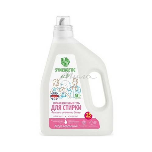 Гель для стирки SYNERGETIC Ultra White биоразлагаемый концентрированный, 1.5 л