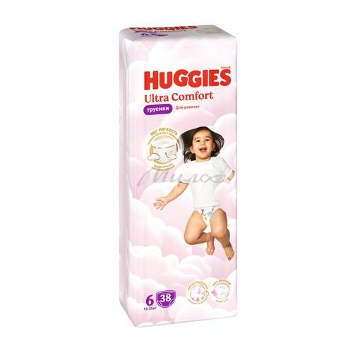 Подгузники-трусики детские одноразовые HUGGIES Ultra Comfort Girl 6 (15-25 кг), 38 шт
