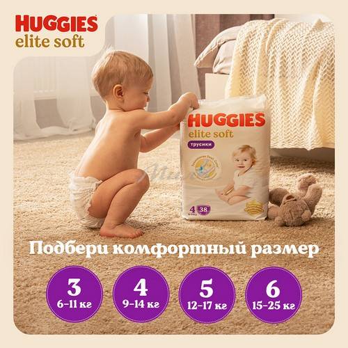 Подгузники-трусики детские одноразовые HUGGIES Elite Soft 4 (9-14 кг), 38 шт #14