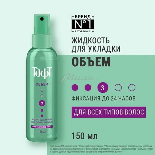 Жидкость для укладки ТАФТ Объем №3 очень сильная фиксации, 150 мл #2