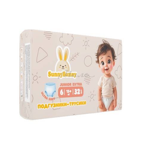 Подгузники-трусики детские SUNNY BUNNY Extra, размер 6, 32 шт