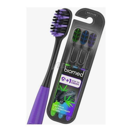 Набор щеток зубных BIOMED Black с древесным углем, medium, 3 шт #2