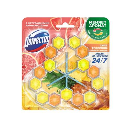 Блок для очищения унитаза ДОМЕСТОС Пауэр 5 Сила тропиков, 3 х 50 г