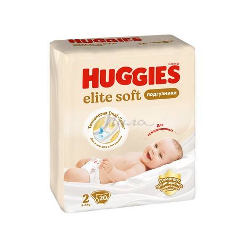 Подгузники детские для новорожденных HUGGIES Elite Soft 2 (4-6 кг), 20 шт