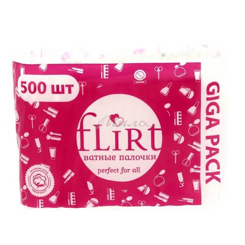 Палочки ватные FLIRT в полиэтилене, 500 шт