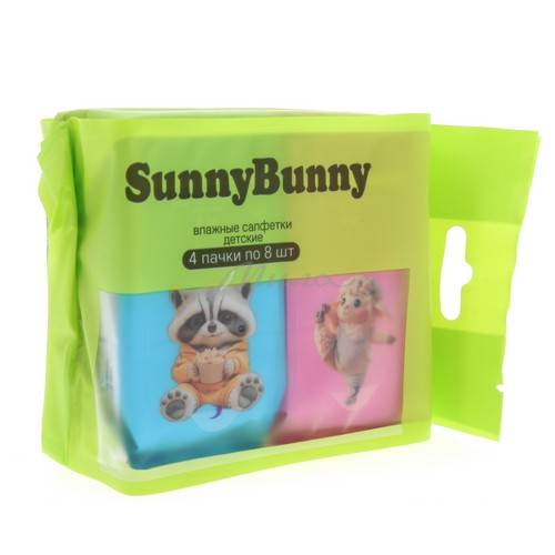 Салфетки влажные детские SUNNYBUNNY животные mix, 8 шт  х 4, арт. 32 #2