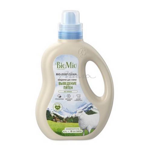Гель-пятновыводитель BIOMIO Bio-Laundry Gel 2-in-1 для стирки всех тип тканей со стойкими пятнами без запаха, 900 мл