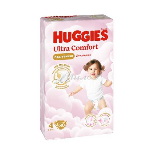 Подгузники для детей HUGGIES Ultra Comfort Giga Girl 4 (8-14 кг), 80 шт