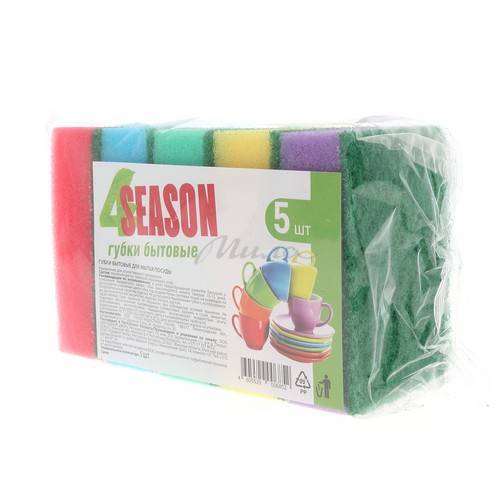 Губки 4SEASON бытовые 95 х 65 х 30 мм, 5 шт #2