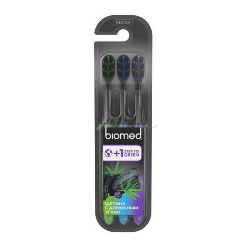 Набор щеток зубных BIOMED Black с древесным углем, medium, 3 шт