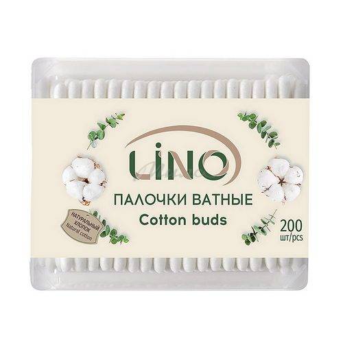 Ватные палочки классические Lino 200шт в твердой прямоугол.упаковке