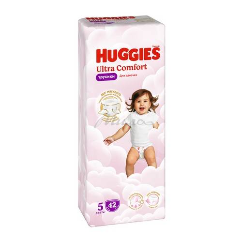 Подгузники-трусики детские одноразовые HUGGIES Ultra Comfort Girl 5 (12-17 кг), 42 шт