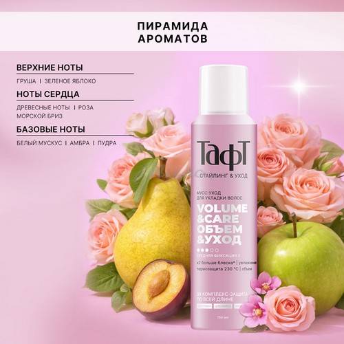 Мусс-уход для укладки волос ТАФТ Volume&Care средняя фиксация, 150 мл #7