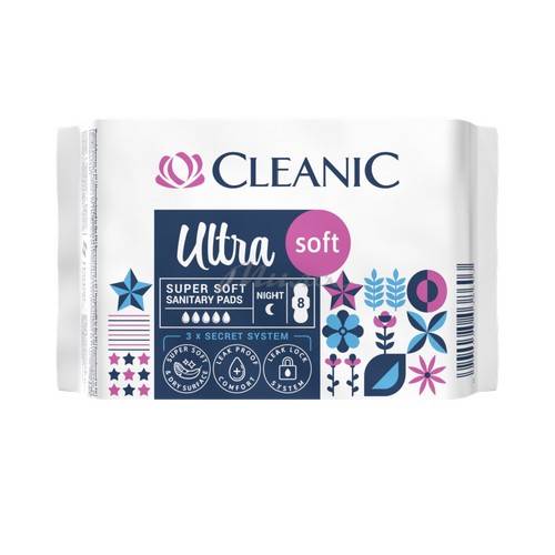 Прокладки гигиенические CLEANIC Ultra soft Night ночные женские, 8 шт