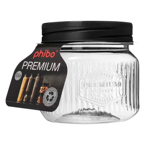 Банка PREMIUM квадратная с рельефом и эмбоссингом, 0.6 л