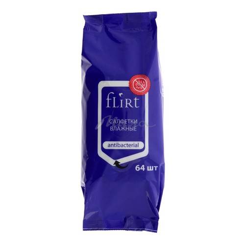 Салфетки влажные FLIRT антибактериальные, 64 шт