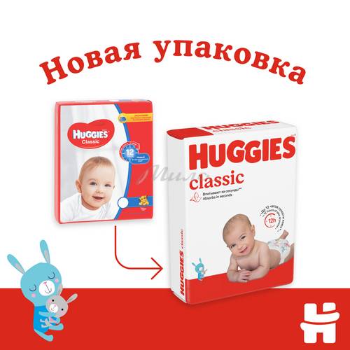 Подгузники для детей HUGGIES Classic Mega 3 (4-9 кг), 78 шт #2