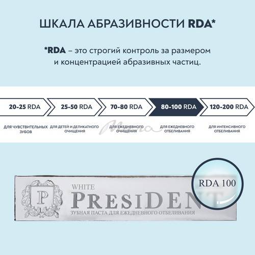 Паста зубная PRESIDENT White RDA 100, 75 г #6