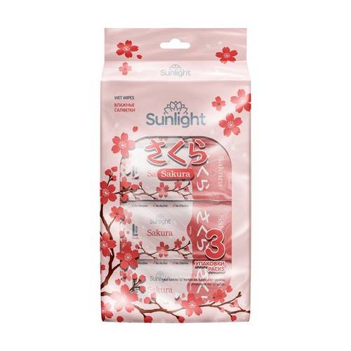 Салфетки влажные SUNLIGHT Sakura, 3x12 шт