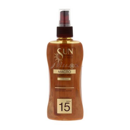 Масло-Активатор загара KRASSA Sun Expert с блестками, SPF 15+, 180 мл