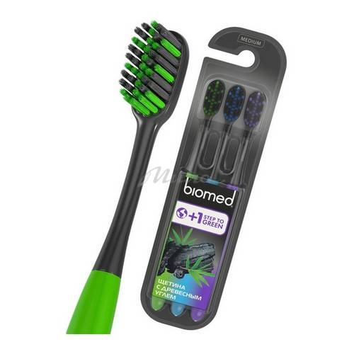 Набор щеток зубных BIOMED Black с древесным углем, medium, 3 шт #6