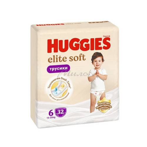 Подгузники-трусики HUGGIES Elite Soft 6 (15-25 кг) детские одноразовые, 32 шт