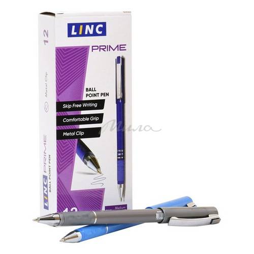 Ручка шариковая LINX Prime со сменным стержнем, узел-конус 1 мм, круглый корпус, резиновый упор, корпус ассорти, синяя