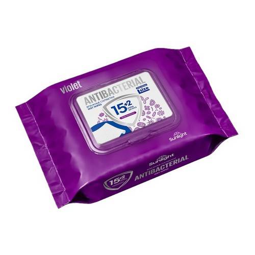 Салфетки влажные SUNLIGHT Antibacterial Violet, размер L, 17 шт