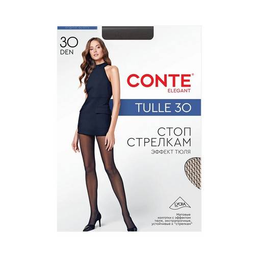 Колготки женские CONTE Elegant Tulle, nero, размер 4, 30 den
