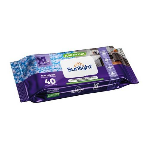 Салфетки влажные SUNLIGHT для кухни абразивные, 40 шт
