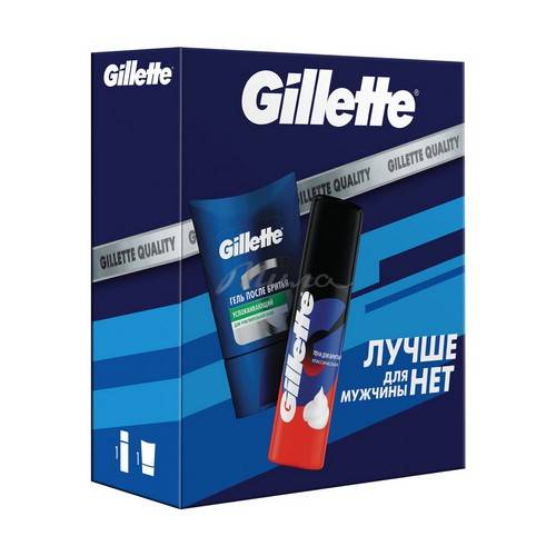 Подарочный Набор GILLETTE Гель после бритья Sensitive Skin для чувствительной кожи, 75 мл + Пена для бритья Классическая, 50 мл