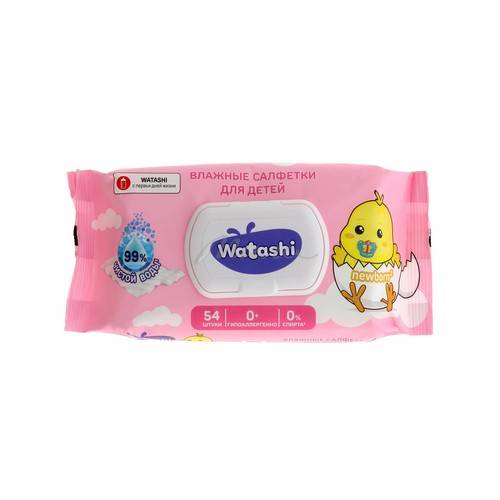 Салфетки влажные WATASHI детские 0+, 54 шт