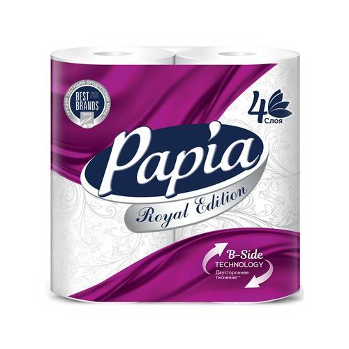 Бумага туалетная PAPIA РОЯЛ ЭДИШН белая, с тиснением и перфорацией, четырехслойная, 4 шт