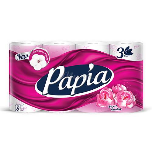 Бумага туалетная PAPIA Таинственный сад, трехслойная, 8 шт