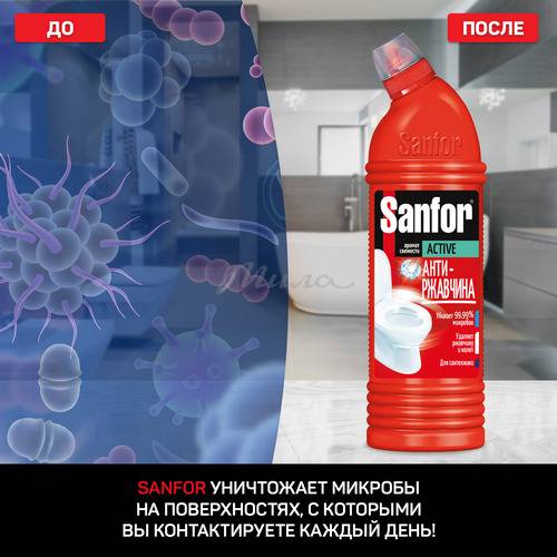 Гель чистящий SANFOR Activ Антиржавчина для ванной и туалета, 750 г #2